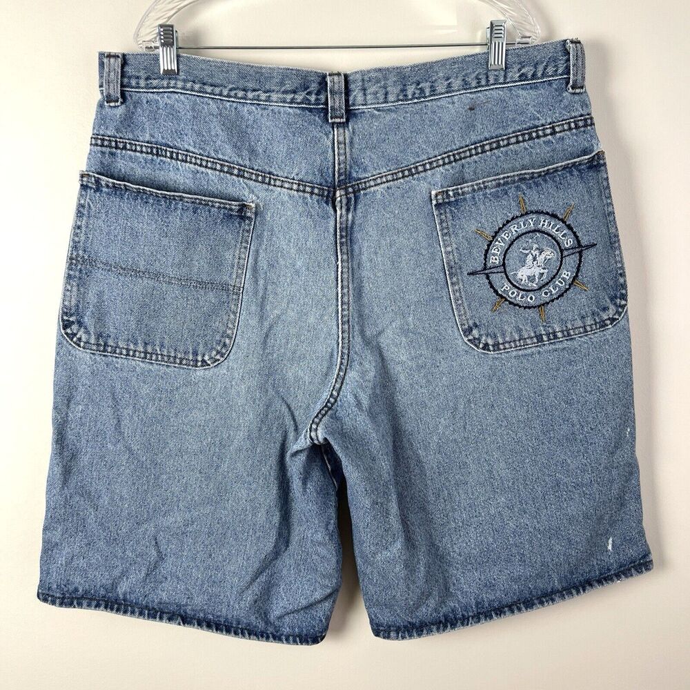 Beverly Hills Polo Club Jean Shorts Mens 42 Blue Vintage 90s Logo Jean Shorts